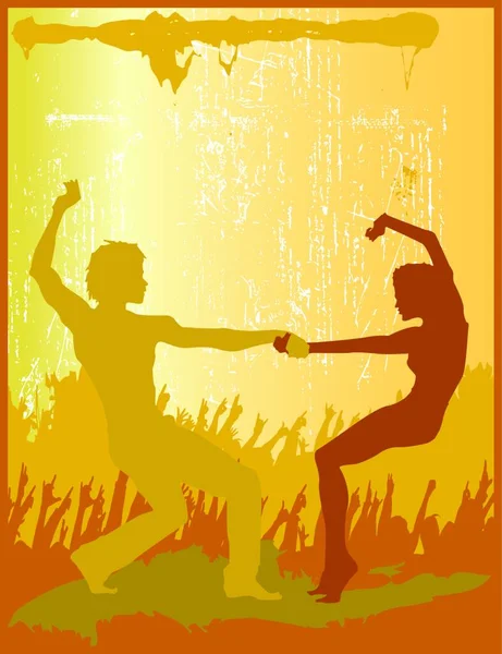 Illustration Couple Dancing Gold — Stock Vector