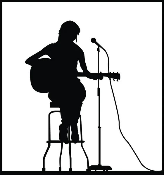 女の子の座席でギターを演奏 グラフィックベクトルイラスト — ストックベクタ