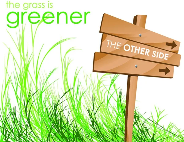 Γρασίδι Είναι Πιο Πράσινο Από Την Άλλη Πλευρά Γραφική Διανυσματική — Διανυσματικό Αρχείο