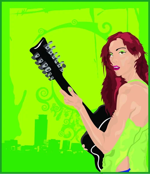 女性ギタープレイヤー グラフィックベクトルイラスト — ストックベクタ