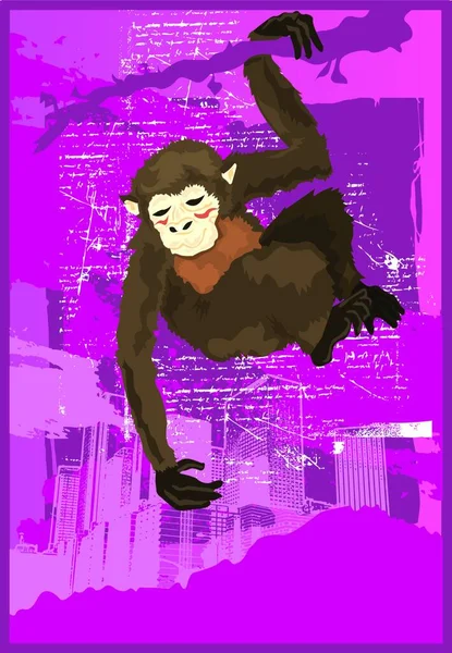 Asian Monkey Hanging Symbol Für Web Vektorillustration — Stockvektor