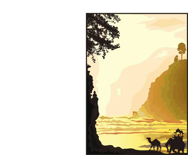 Mountain Scene Sunset Vector Illustration — 스톡 벡터