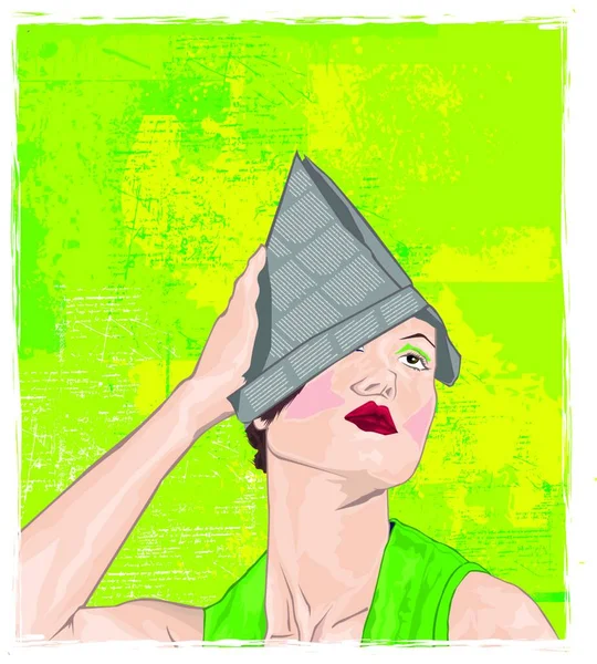 Женщина Зеленом Фоне Векторная Иллюстрация Простой Дизайн — стоковый вектор