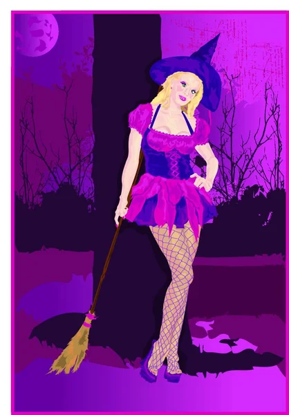 Sexy Witch Kolorowe Wektor Ilustracji — Wektor stockowy