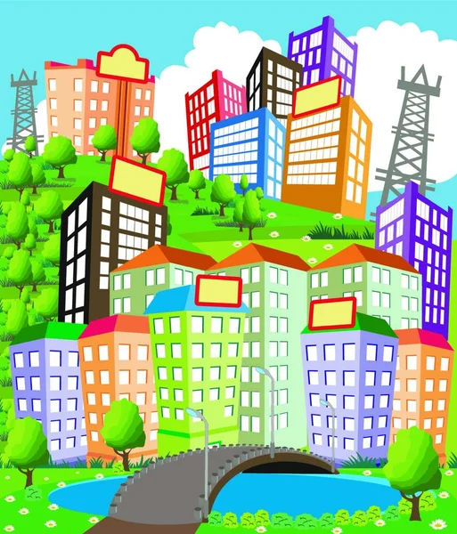 Cartoon City Colorful Vector Illustration — Stock Vector