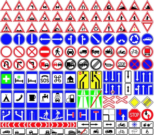 Trafik Işaretleri Renkli Vektör Illüstrasyonu — Stok Vektör