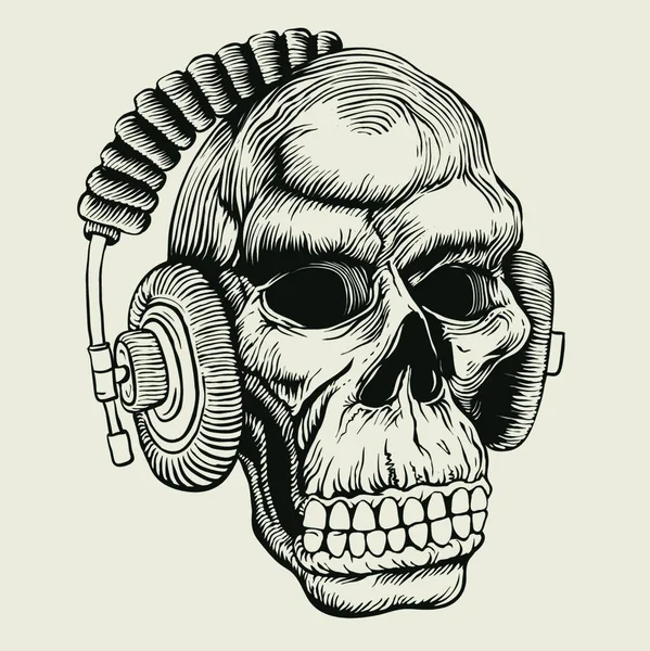 耳机中的骷髅 矢量插图 — 图库矢量图片