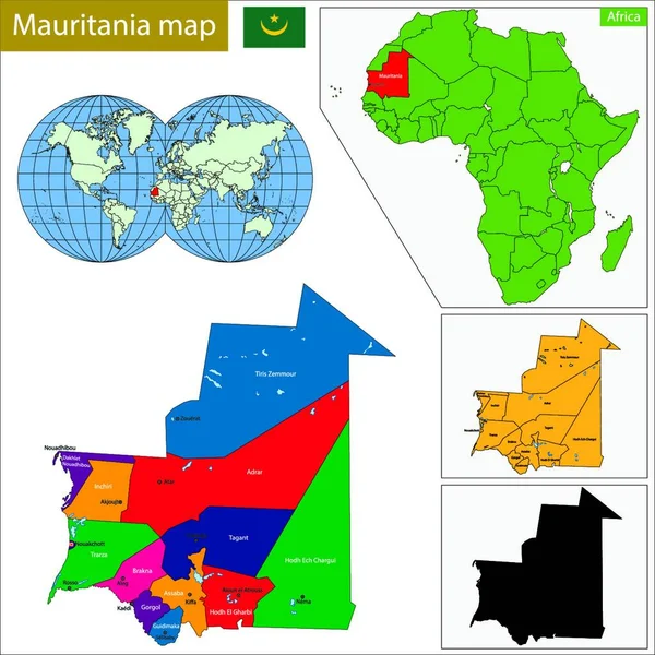 毛里塔尼亚地图 彩色矢量图解 — 图库矢量图片