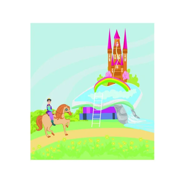 Open Book Prince Riding Horse Colorful Vector Illustration — Stock Vector