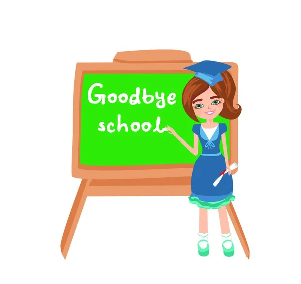 Goodbye School Ilustração Vetorial Colorido — Vetor de Stock