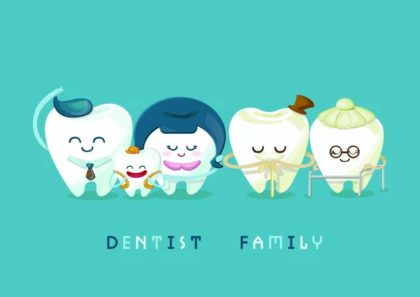 Famiglia Dentale Illustrazione Vettoriale Colorata — Vettoriale Stock