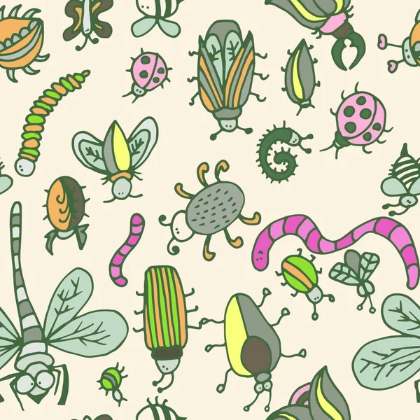 Niedliche Cartoon Insekt Muster Sommer Konzept Textur — Stockvektor