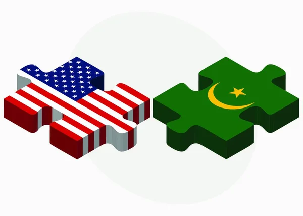 Banderas Estados Unidos Mauritania Rompecabezas — Archivo Imágenes Vectoriales
