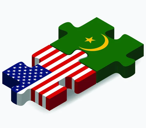 Usa Und Mauretanien Flaggen Puzzle — Stockvektor