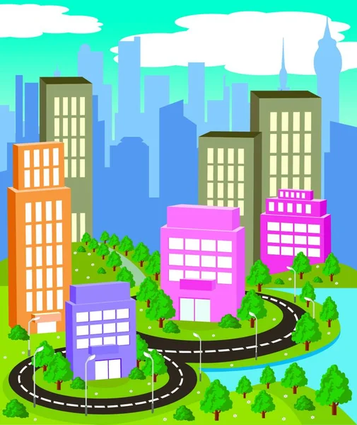 Colorful City Vector Illustration — Stock Vector