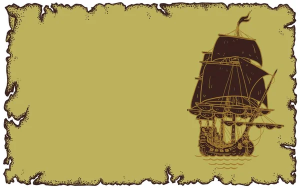 有帆船的海洋主题老羊皮纸 — 图库矢量图片
