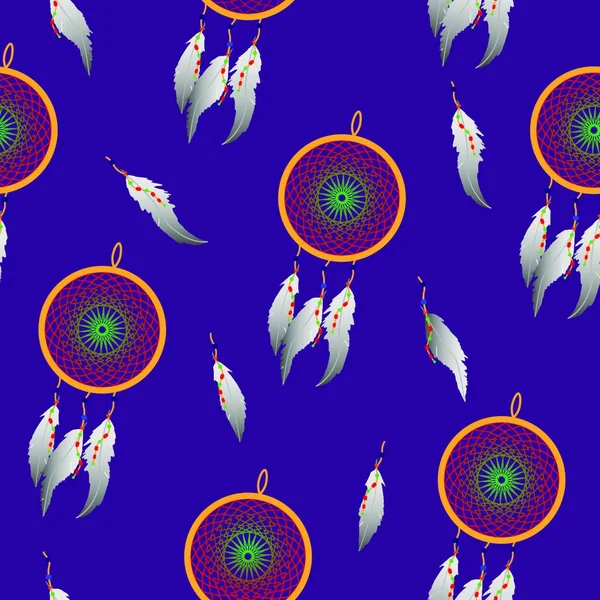 紫の背景にパターン インド ドリーム キャッチャー — ストックベクタ