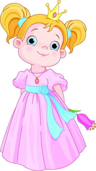 Petite Princesse Mignonne Tient Fleur — Image vectorielle