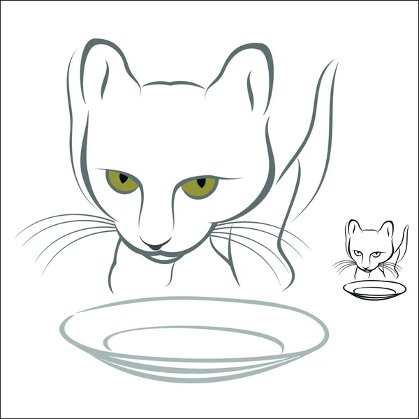 Hungry Cat Vector Illustration Simple Design — Stock Vector