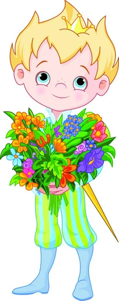 Cute Little Prince Holds Flowers — Stock Vector
