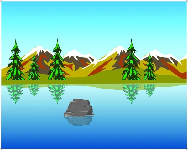 Illustration Lake Mountains — Stock Vector