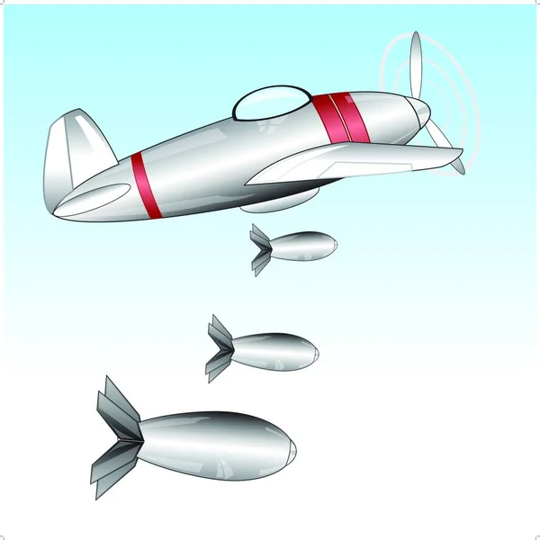 Самолет Бросает Бомбы Векторная Иллюстрация Простая Конструкция — стоковый вектор