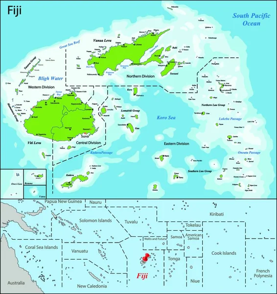 Карта Фиджи Векторная Иллюстрация — стоковый вектор