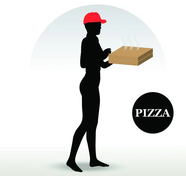 Pizza Delivery Person Διανυσματική Απεικόνιση Απλό Σχέδιο — Διανυσματικό Αρχείο