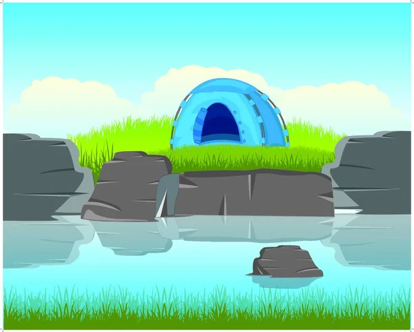 Tent River Vector Illustration Simple Design — Stock Vector