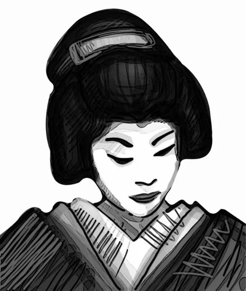 Illustration Den Japanska Traditionella Geisha — Stock vektor