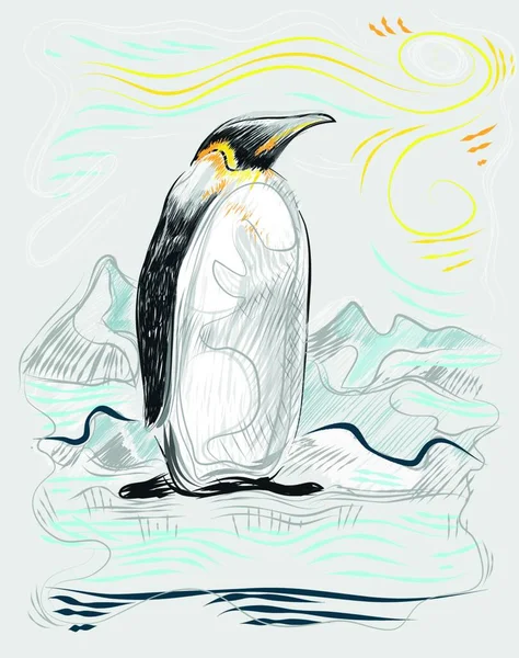 Ručně Kreslený Obrázek Tučňáka Vektorová Ilustrace — Stockový vektor