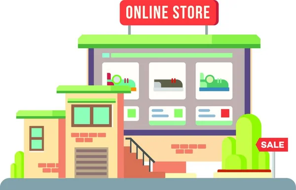 Online Shop Bina Düz Tasarım — Stok Vektör