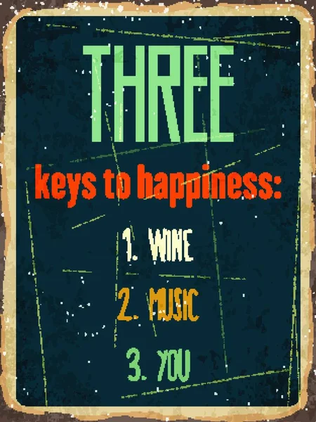 ワイン あなたの幸福へのレトロな金属のSig 3つのキー — ストックベクタ