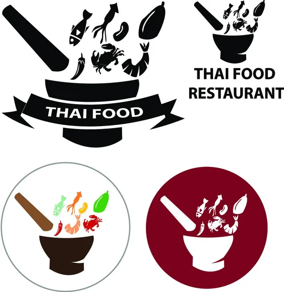 Conjunto Comida Tailandesa Logotipo Restaurante —  Vetores de Stock