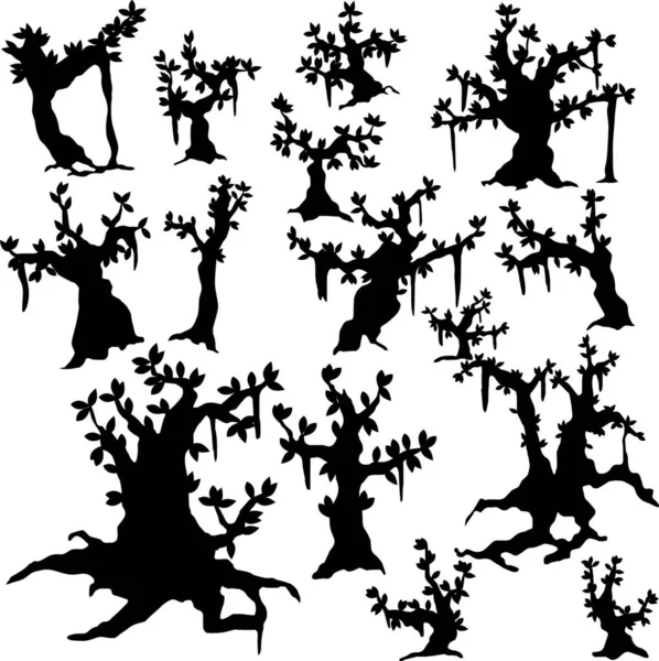 Silhuetter Träd Grafisk Vektor Illustration — Stock vektor