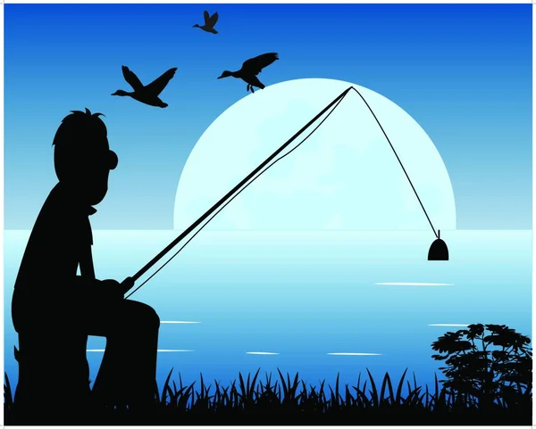 Νυχτερινή Αλιεία Γραφική Διανυσματική Απεικόνιση — Διανυσματικό Αρχείο