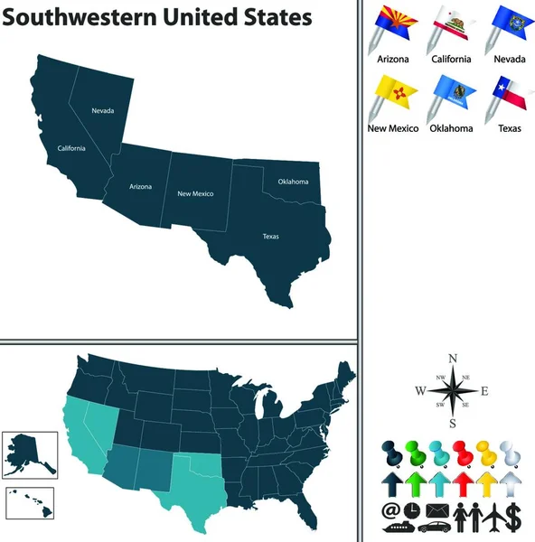 Ilustração Sudoeste Dos Estados Unidos — Vetor de Stock