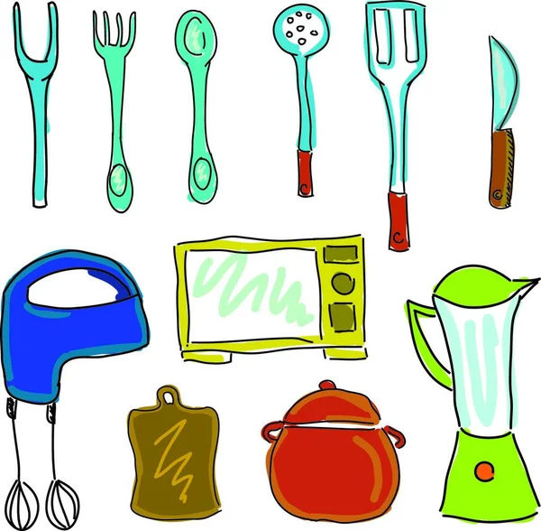 Illustration Des Gezeichneten Küchenmaterials — Stockvektor