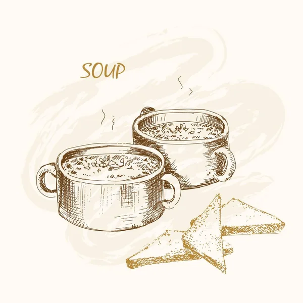 Illustration Soup Bread — Stock Vector
