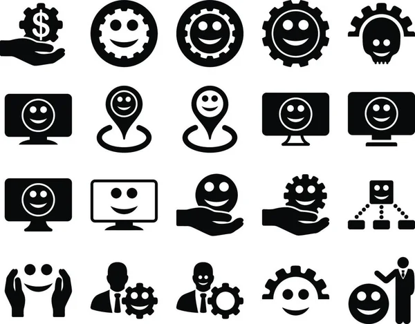 Tools Gears Smiles Map Markers Icons — Stock Vector
