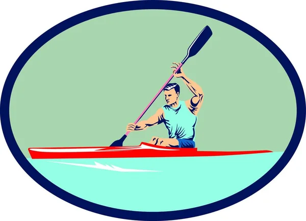 Kayak Racing Canoe Sprint Oval Retro Графическая Векторная Иллюстрация — стоковый вектор