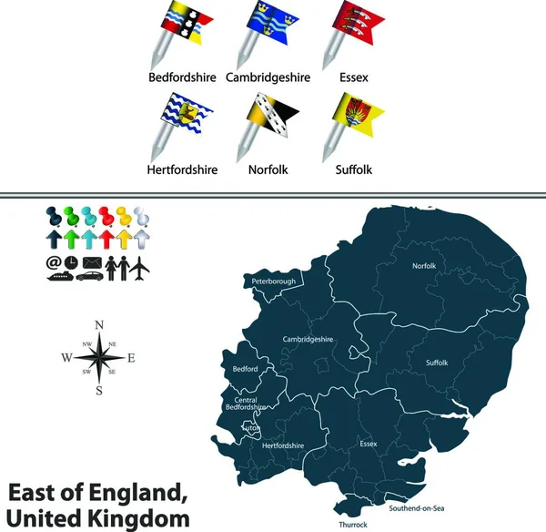 Восточная Англия Великобритания Графическая Векторная Иллюстрация — стоковый вектор