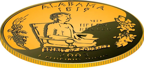Алабама Золотая Монета Графическая Векторная Иллюстрация — стоковый вектор