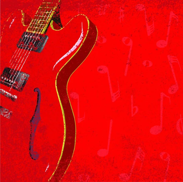 红色吉他背景 图形矢量插图 — 图库矢量图片
