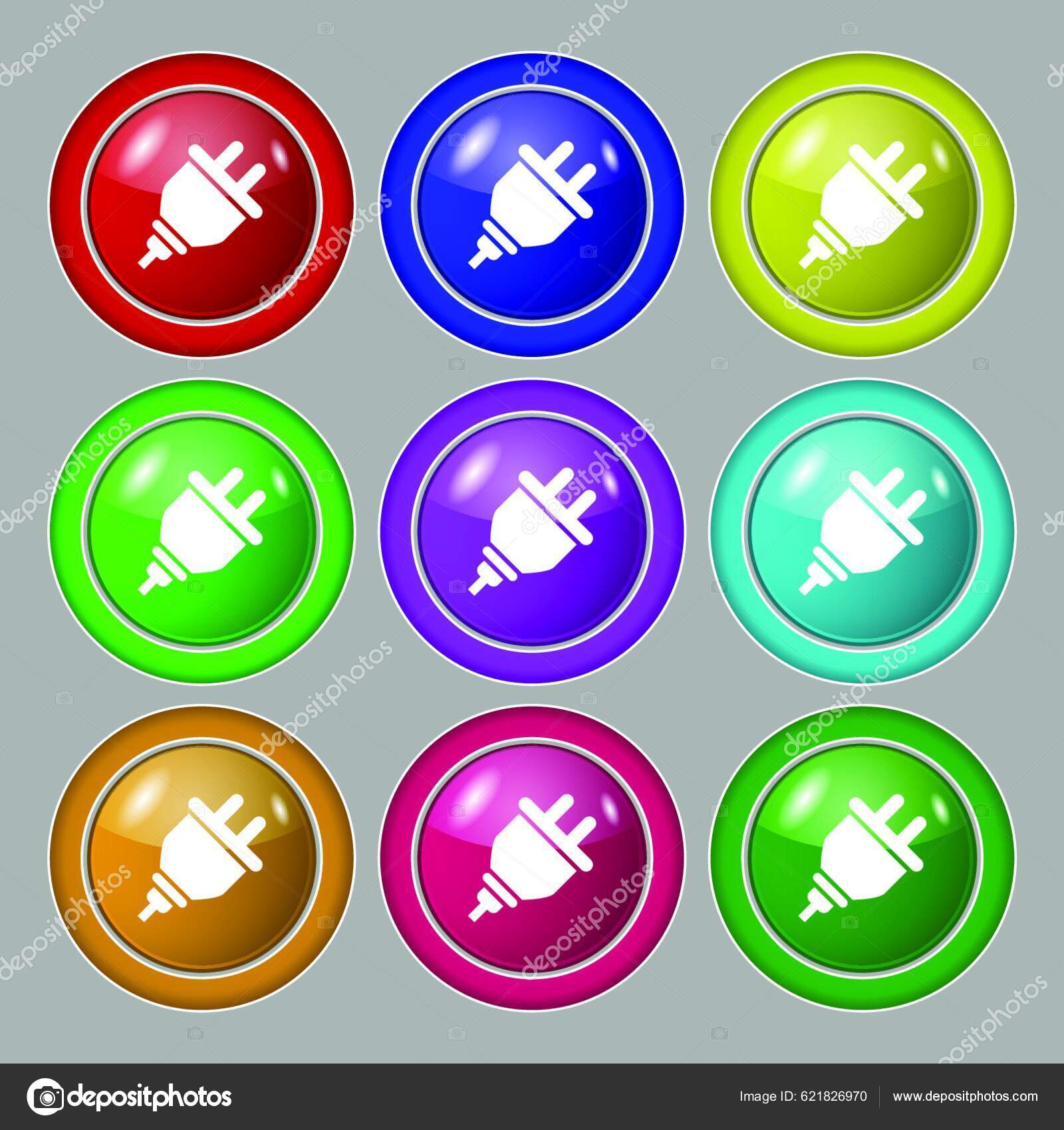 Plug Icon Sign Symbol Nine Colourful Buttons Vector Stock Vector by ...