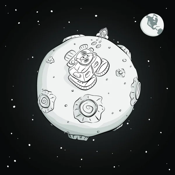月のモノクロームの宇宙飛行士グラフィックベクトルイラスト — ストックベクタ