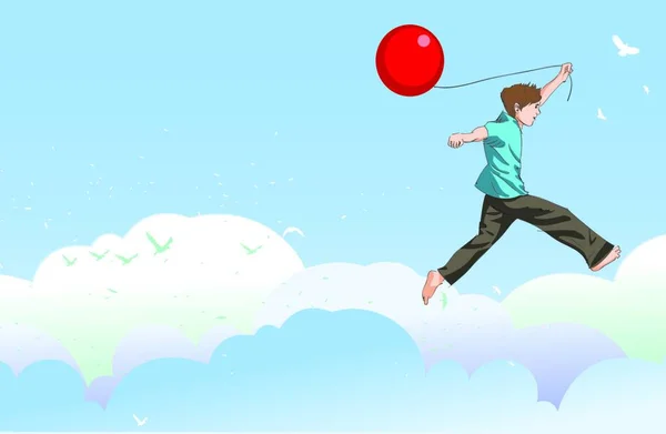 Εικονογράφηση Flying Kid Έγχρωμη Γραφική Διανυσματική Απεικόνιση — Διανυσματικό Αρχείο
