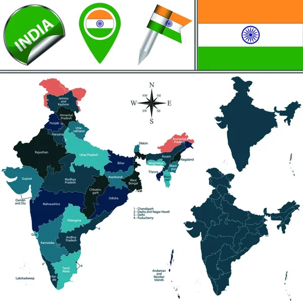 Χάρτης Της Ινδίας Εικονογράφηση Φορέας — Διανυσματικό Αρχείο