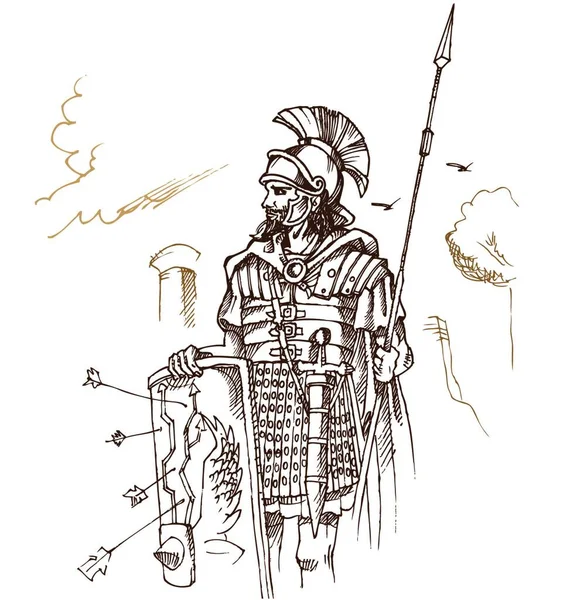 罗马战士手绘 — 图库矢量图片