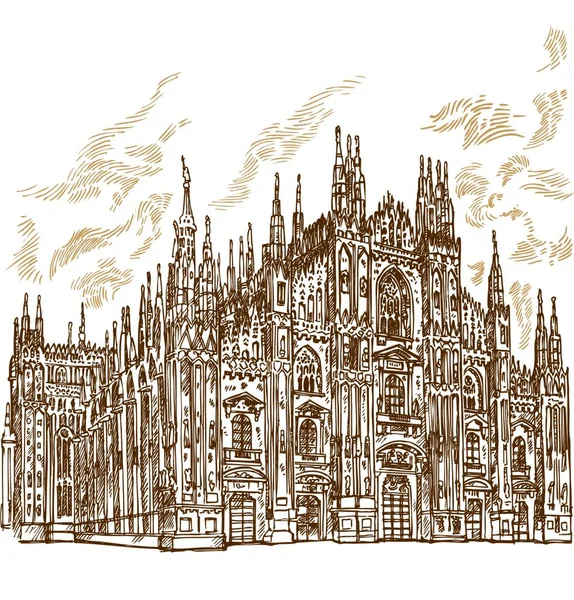 Milan Catedral Mano Dibujar — Vector de stock